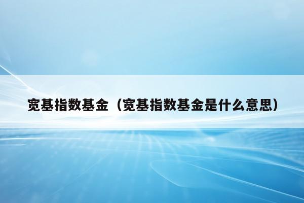 宽基指数基金（宽基指数基金是什么意思）