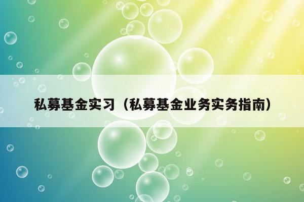 私募基金实习（私募基金业务实务指南）